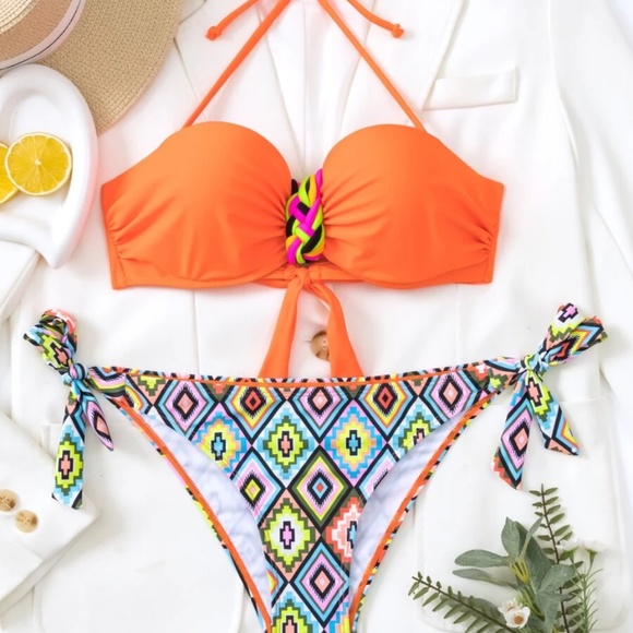 Boho Geo Print Side Tie Bikini Swim Beach - Picture 4 of 9
